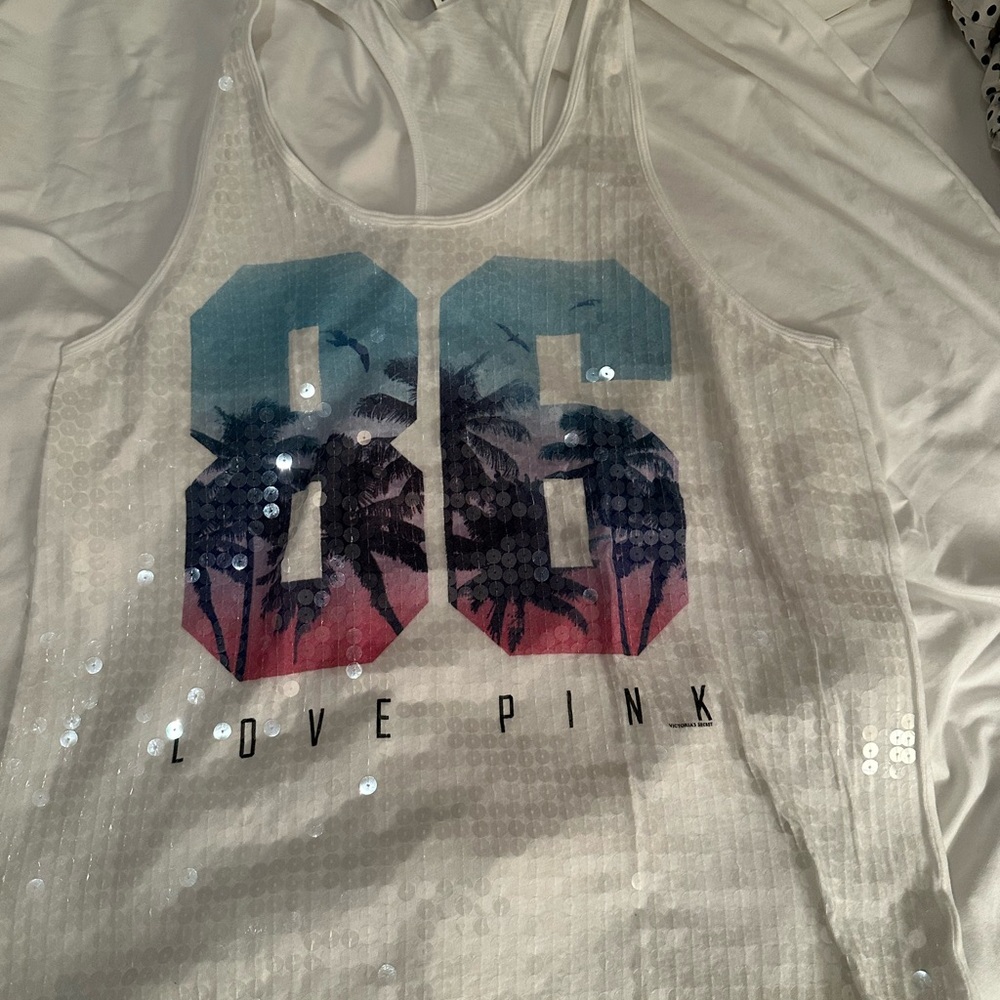 Victoria's Secret PINK White Tank Top sequin